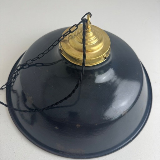 ANCIENNE SUSPENSION D’ATELIER EMAILLEE INDUSTRIELLE 40 CM