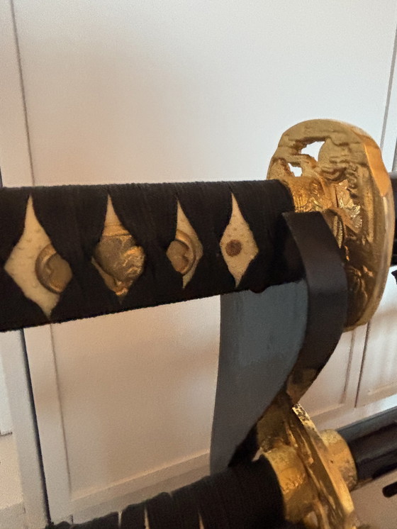 Image 1 of Decorative Daishō samurai sword set with wooden stand