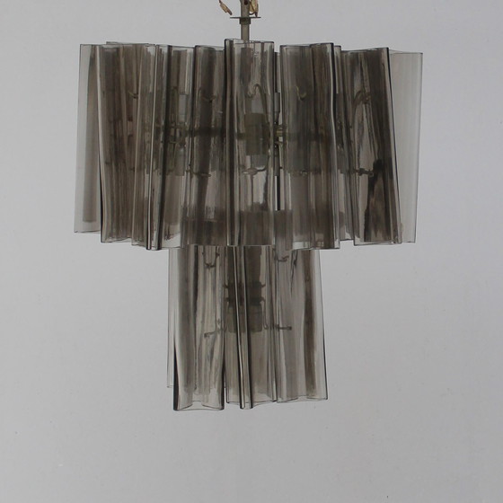 Image 1 of Vintage Italiaanse plafondlamp in gerookt Murano glas