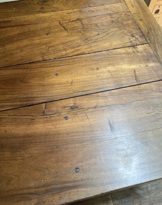 Image 1 of Grande table de ferme ancienne en bois massif – style rustique XIXe – pieds tournés - 181x100m