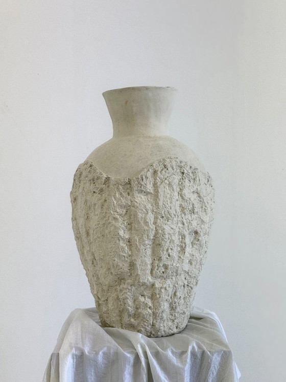 Image 1 of Large vintage earthenware vase with a travertine look