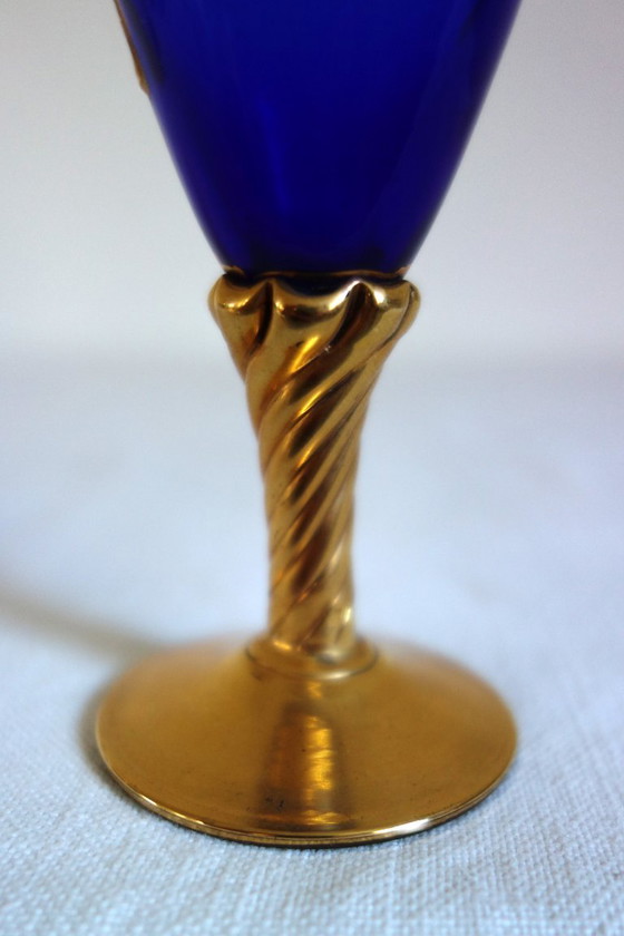 6 bicchieri da aperitivo Murano blu cobalto e oro vintage, Bicchieri e caraffe (foto 8 di 11)