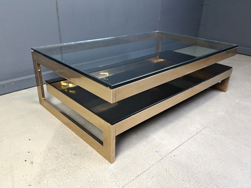 Table basse vintage à deux niveaux en belgochrom 23 carats, années 1970