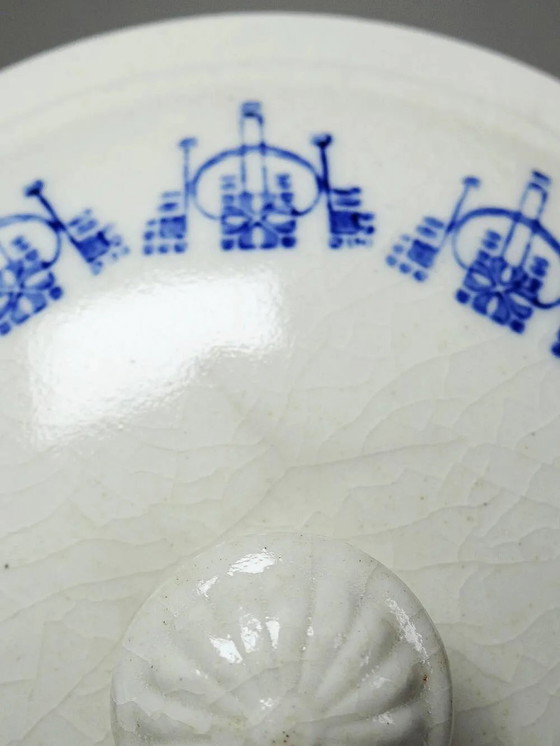 Vecchia casseruola in terraglia smaltata con decoro blu St Uze., Stoviglie, Porcellana, Art Deco (foto 11 di 13)