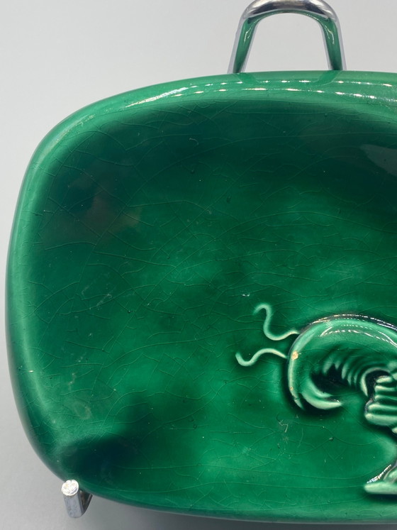 Mid Century Emerald Green Ceramic Ashtray – Embossed Bird – Vallauris Style – Crockery, Mid Century Modern (photo 3 of 6)