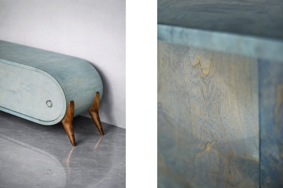 Image 1 of Vintage Mid-Century Modern Italian Turquoise Streamline Sideboard in Birch, 1960s