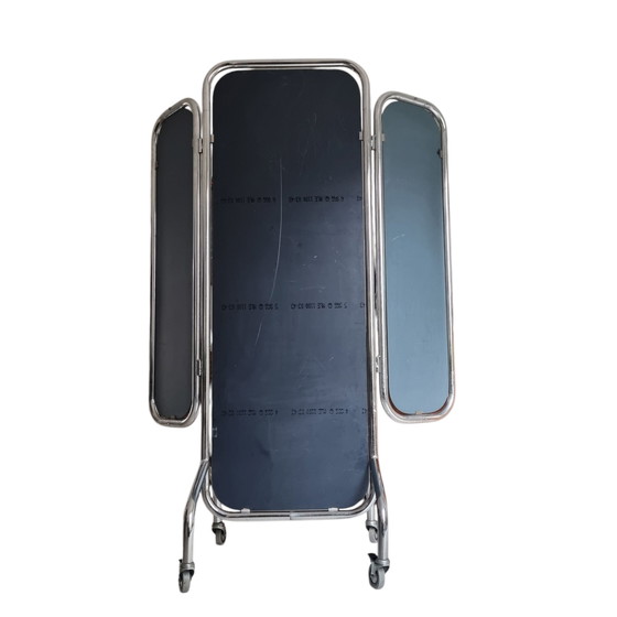 Image 1 of Rare Chrome Tubular Mirror On Wheels