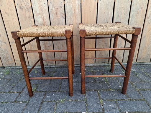 2 x vintage wicker stools