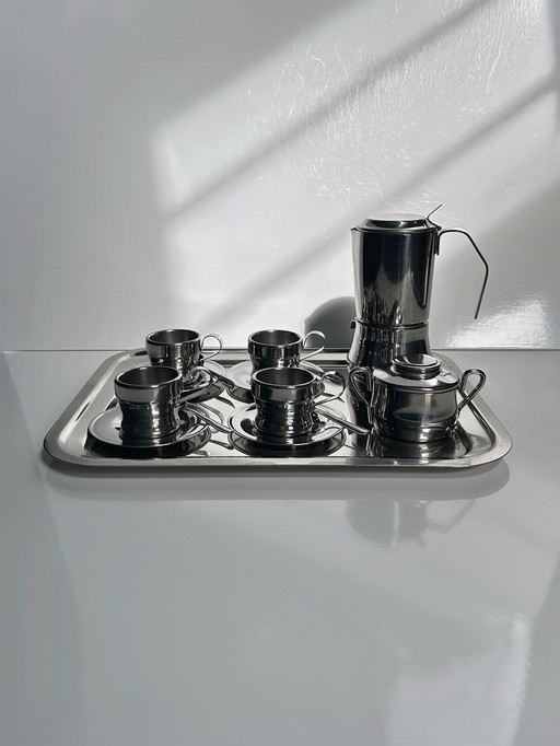 Inox stainless steel espresso set cup jug tray espresso maker metal Italy coffee 12 persons