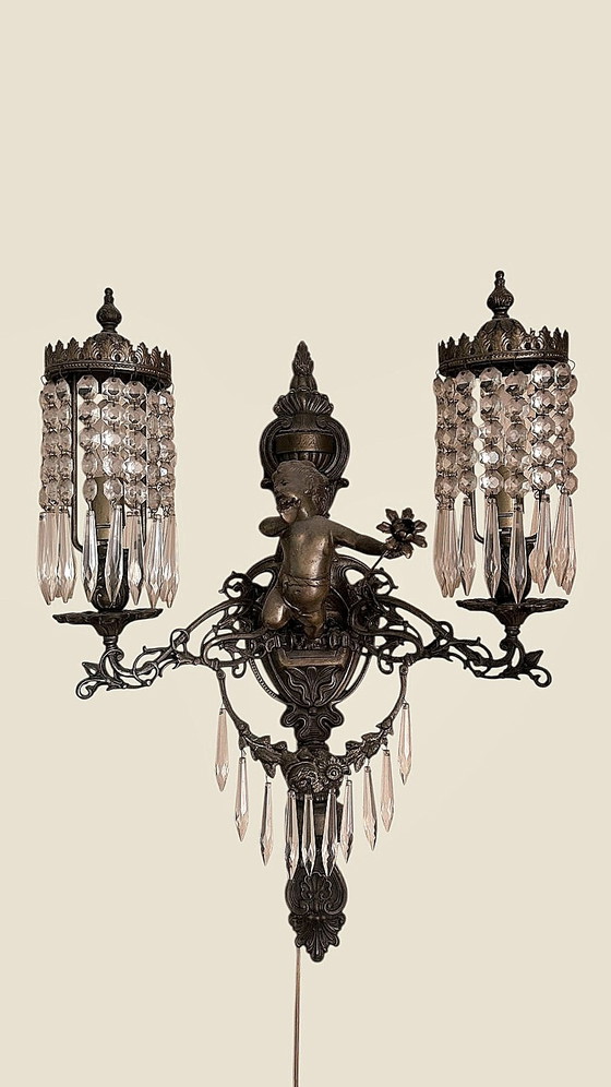Unique Antique 5-Piece Lamp Set – Frans Rococo, Chandeliers, Bronze (photo 4 of 5)
