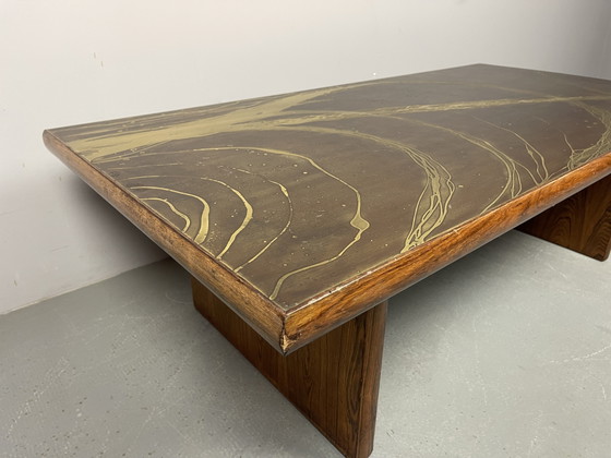 Image 1 of Artistic Brutalist Brass-Etched Coffee Table in the Style of Bernhard Rohne, Germany, 1960s. Ref.: CT1001