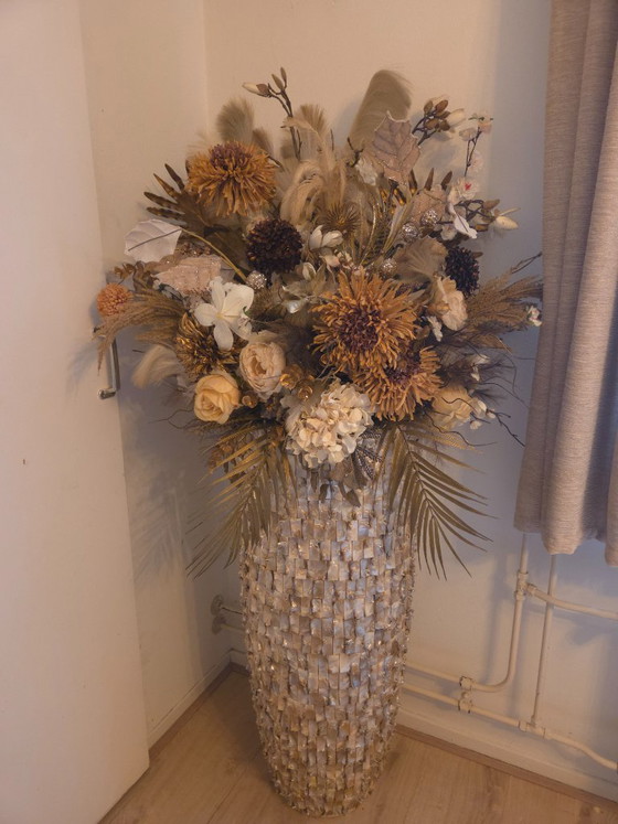 Set di tre vasi con fiori artificiali ed erba della Pampa, Altro, Beige, Hollywood Regency (foto 5 di 5)