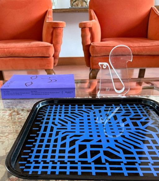 Plateau en métal style Op Art de Victor Vasarely, édition limitée Metalgraf Italie années 1970