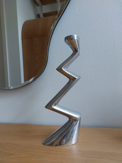 Vintage ZigZag Kerzenständer Kerzenhalter Matthew Hilton Silber Aluminium 