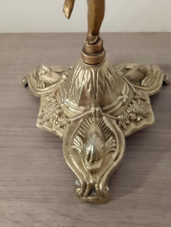 Image 1 of Candélabres baroque en laiton massif style baroque Louis xv chérubin putti 