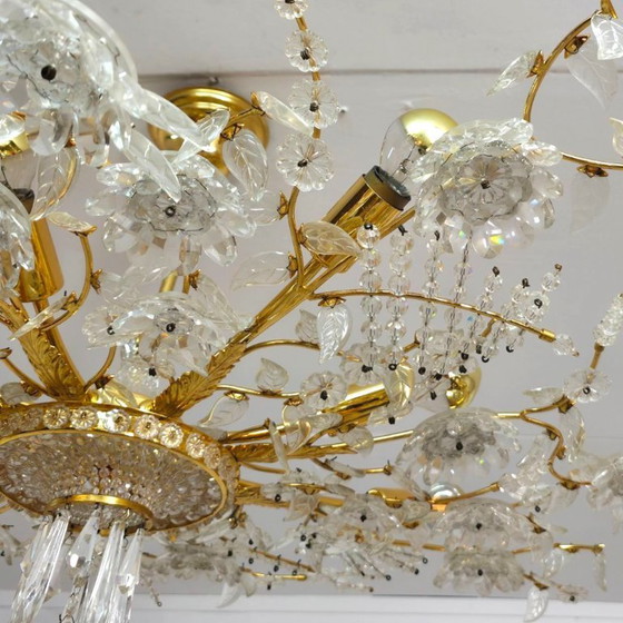 Image 1 of Ceiling lamp/low chandelier from Palwa, Germany. Unique, custom-made model. Crystal with a gilded frame. Mid-century 1970s.