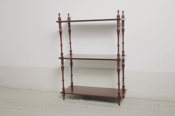 Image 1 of Mahogany-Finish Hanging Wall Shelf Set of 2 Pair, Traditional Spindle Display Shelves, Vintage Colonial Style Decorative Modula