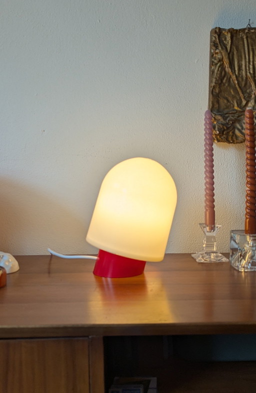 Table Lamp 1970s Red Plastic Mid-Century Minimalist