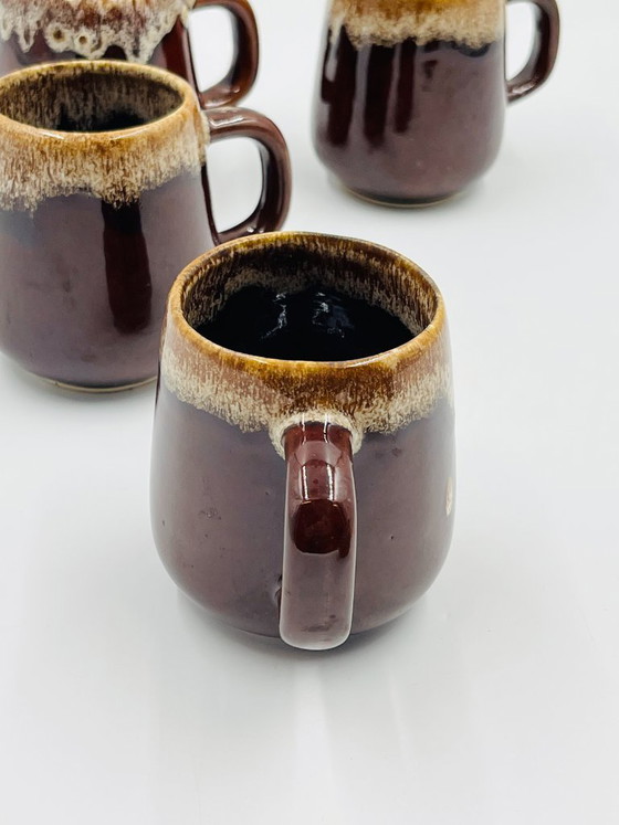Set van 4 gevlamde steengoed kopjes, Servies, Keramiek, Bruin (foto 8 van 9)