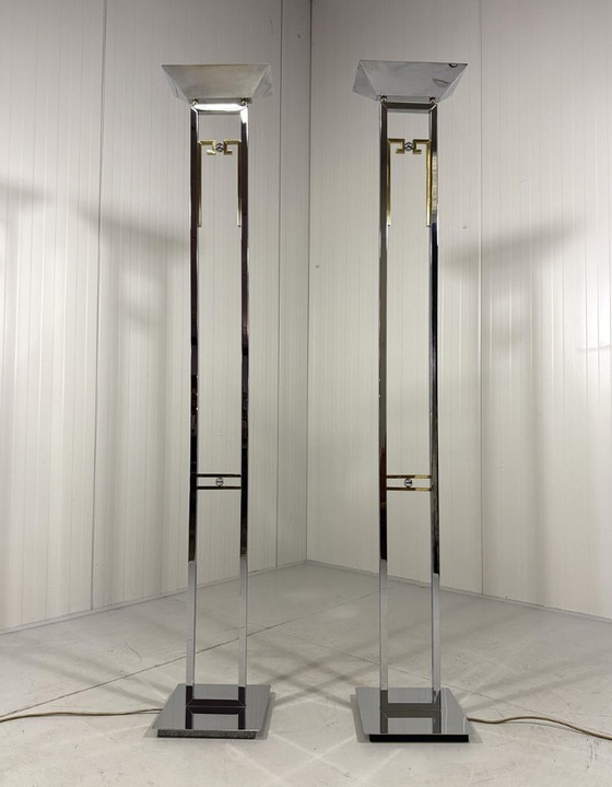 Image 1 of 2 lámparas de pie Arte Lumen, cromadas y de latón, de los años 70