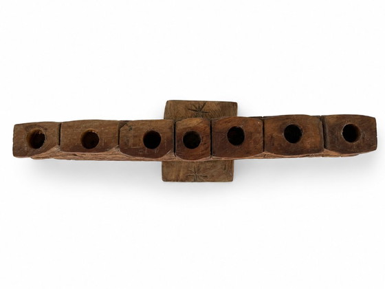 Vintage Menora (7-armig) / Kandelaar in brutalistisch design / Volkskunst – Decoratieve objecten, Wood (photo 5 of 11)