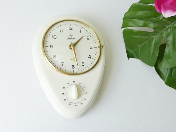 Image 1 of Orologio da cucina vintage Junghans, orologio da parete in ceramica, timer per uova, classico anni '60, ceramica