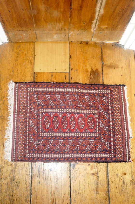 Image 1 of vintage tribal wool rug * afghan baluchi style carpet * geometric nomadic rug * small area rug boho decor