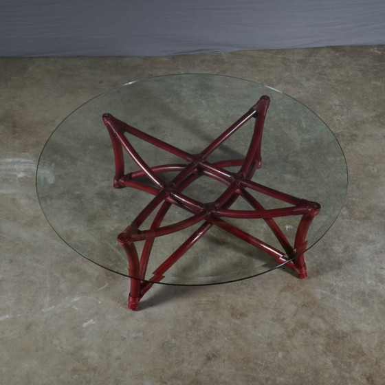 Image 1 of Tavolino da caffè vintage in bambù/manou con piano in vetro – anni '80