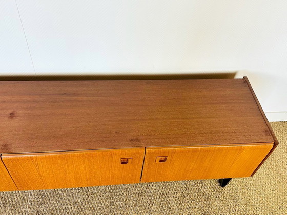 Image 1 of Low Scandinavian teak sideboard with metal compass legs, 1960