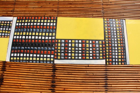 Image 1 of Table haute en céramique et rotin de Audoux Minet et Roger Capron