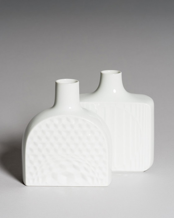 Image 1 of Architectural Pairing: Two White Porcelain Vases by Fürstenberg, West Germany, 1970s