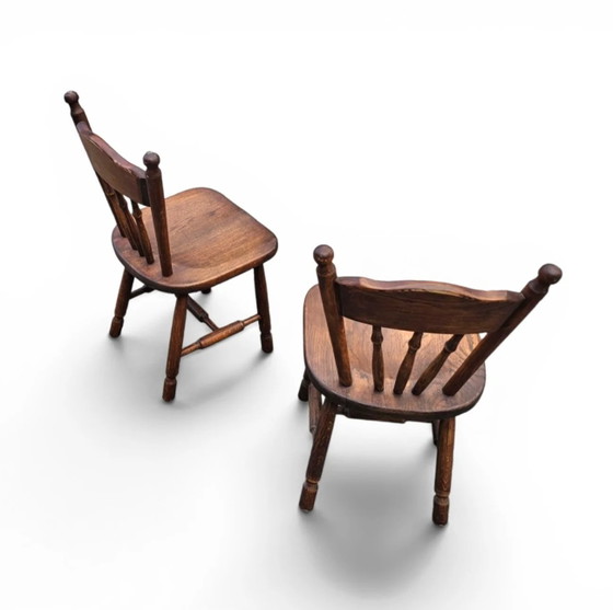 Set of 2 Oak Wood Victorian Child's Stick Back Chairs, 1960s – Dining chairs (photo 14 of 14)