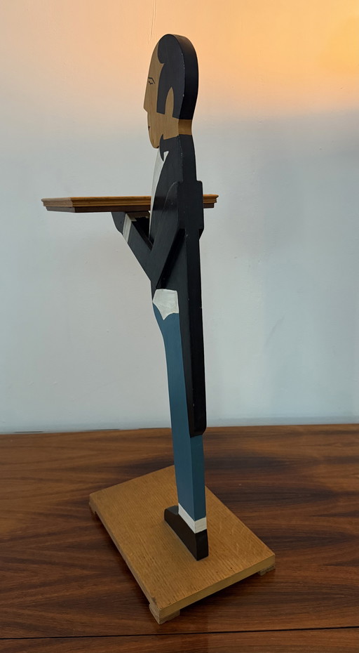 Sculpturaal houten designobject met blad – ca. 76 cm hoog