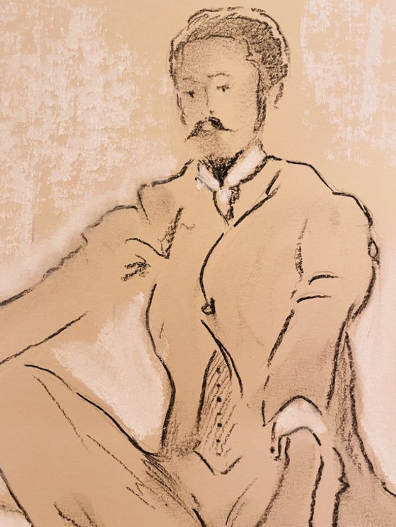 Image 1 of Signiertes Kohleporträt eines Mannes, „Nur für Herren“