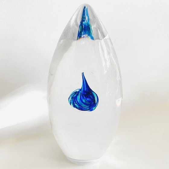 Image 1 of Fermacarte vintage in vetro trasparente blu