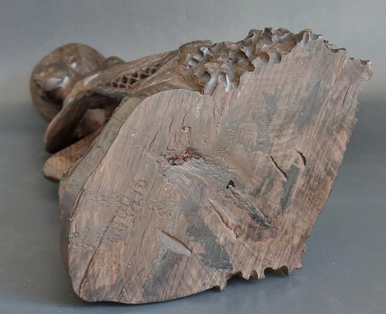 Image 1 of Antica statua di pescatore in legno di palissandro intagliato a mano di 41 cm