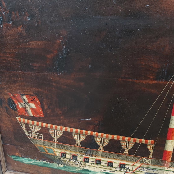 Image 1 of Deux magnifiques navires peints à l'huile sur de vieilles planches de bois.