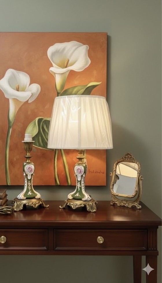 Image 1 of Paire de lampes de table vintage peintes à la main – Sans abat-jour