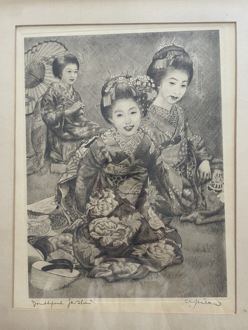 Japanse Vintage Print "Jeugdige Geisha's