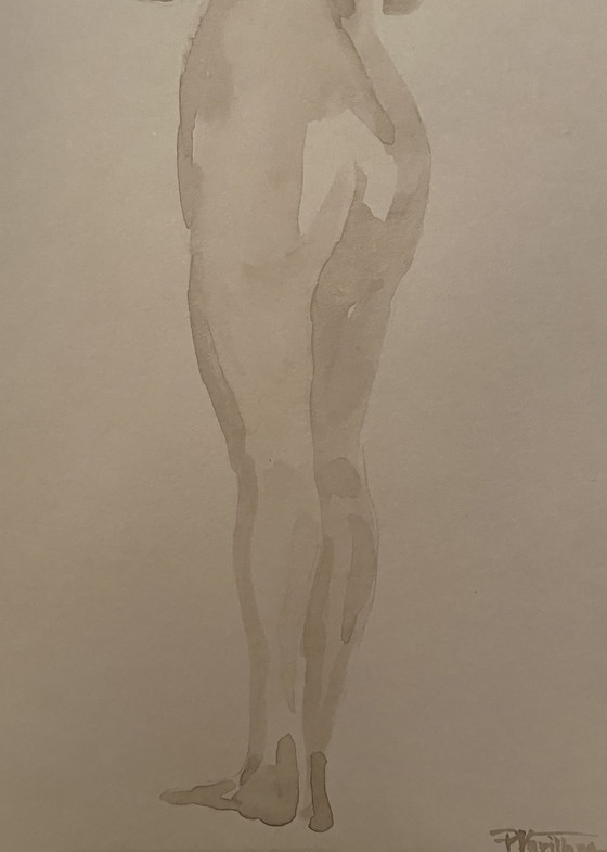 Image 1 of Ritratto femminile dipinto ad acquerello color seppia "Offerta"