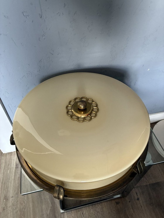 Large Art Deco ceiling light, brass and glass, 1920s, Creme (photo 2 of 6)