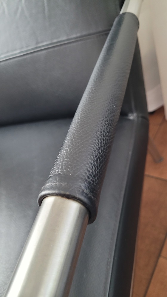 Image 1 of 2 sedie/poltrone in acciaio inossidabile e pelle nera