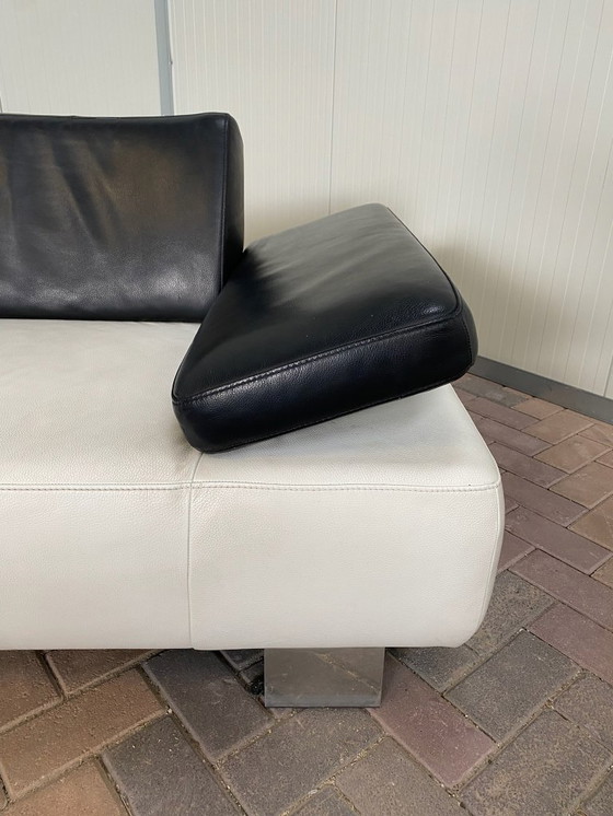 Image 1 of Montel White Real Leather Corner Sofa + Stool