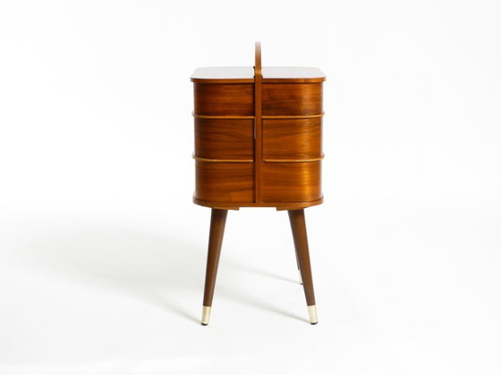 Image 1 of Beautiful original Mid Century sewing box with teak veneer and many compartments