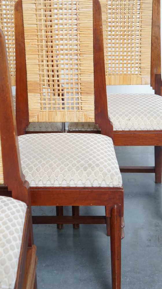 6x Vintage Art Deco design eetkamerstoel van riet en hout met een afneembare stoffen zitting (photo 9 of 17)