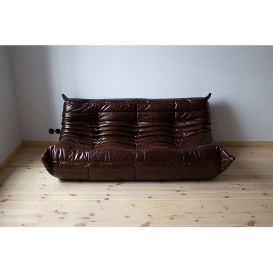 Image 1 of Togo vintage living room set in brown leather by Michel Ducaroy for Ligne Roset, France 1973