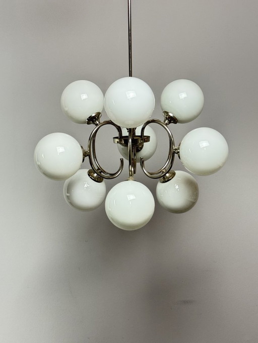 Mid-Century Italian Design  Atomic Sputnik Chandelier with Opaline Globes, Italy, 1960s