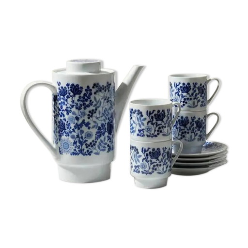 Vintage Melitta koffieservies – Wit porselein met blauwe bloemen – Jaren 70 – Made in Germany
