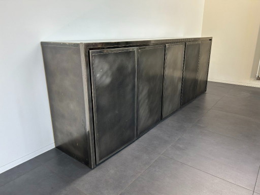 Belgochrom Wagner Sideboard – 5-türig – gebürstetes Schwarzchrom – dressoirs, Metal