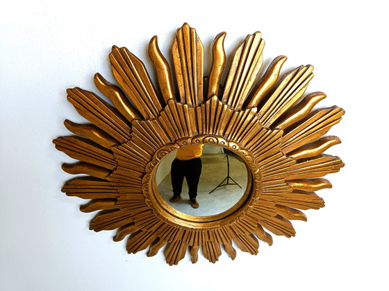 Image 1 of Vintage Golden Sunburst Mirror, 1960s